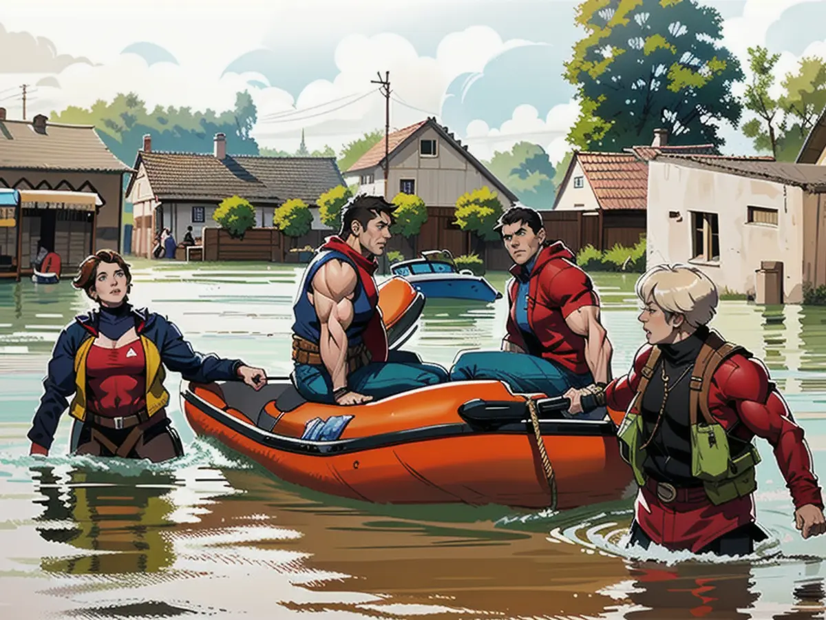Die Einwohner von Babenhausen werden mit Schlauchbooten gerettet.