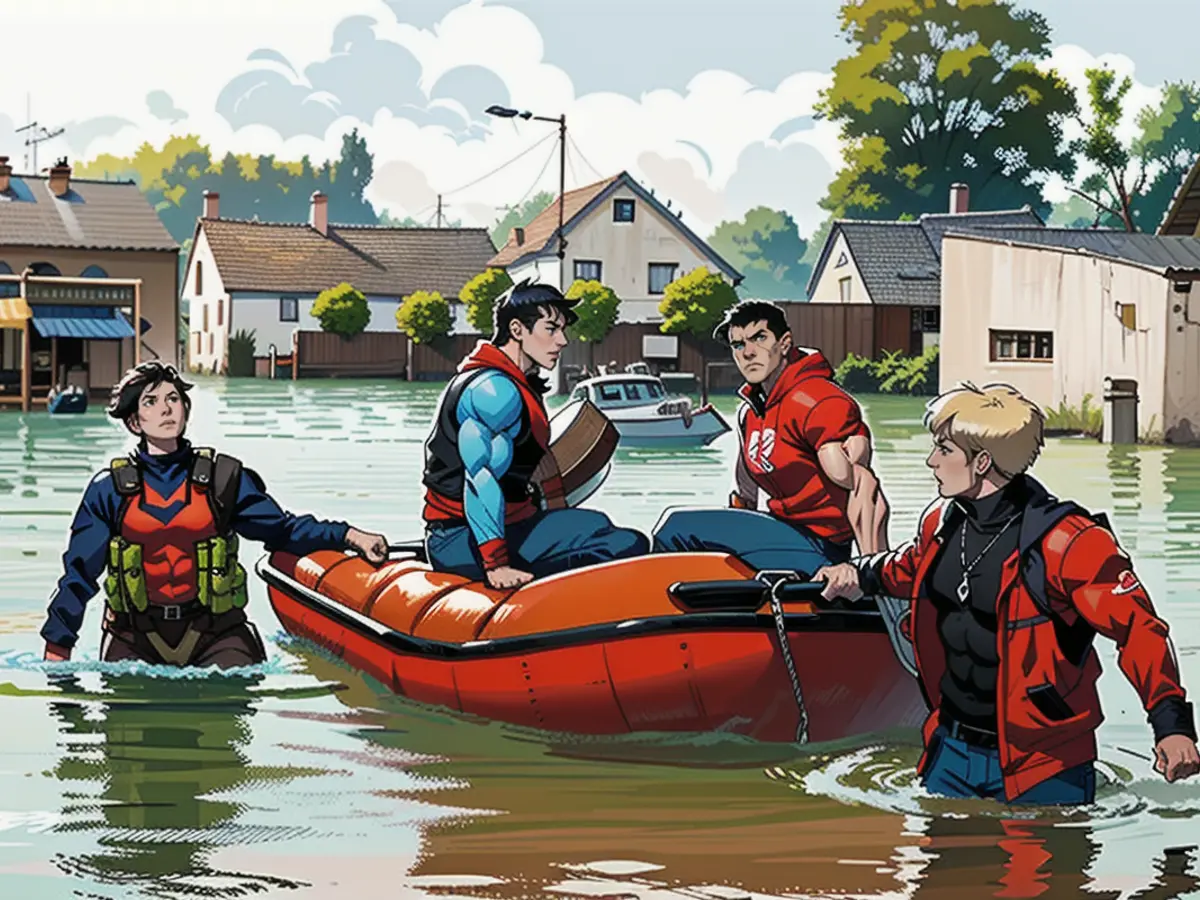 Babenhausen residents are rescued with rubber dinghies.