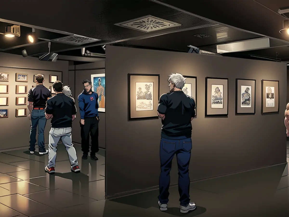 View of the exhibition with drawings by Ukrainian artists.