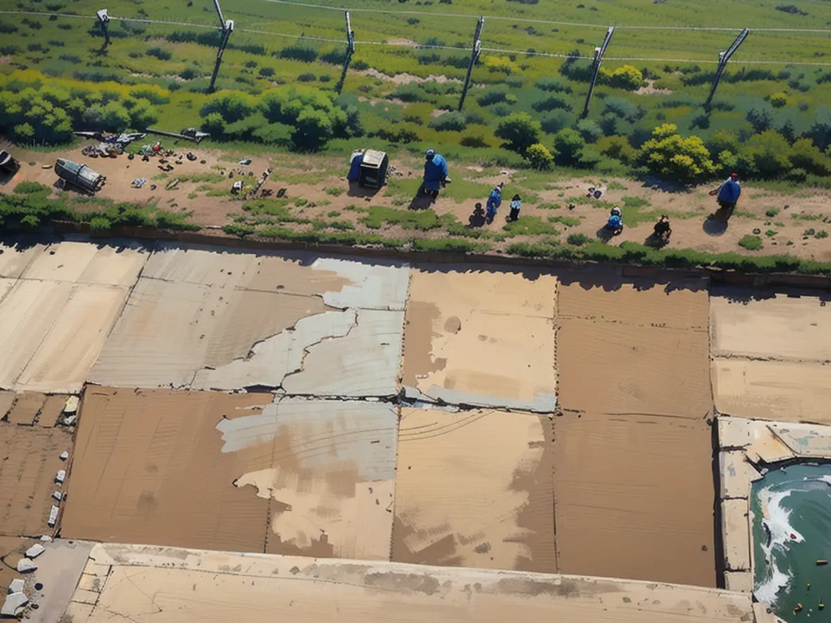 An aerial view of the site in France where researches are looking for the remains of the downed air crew.