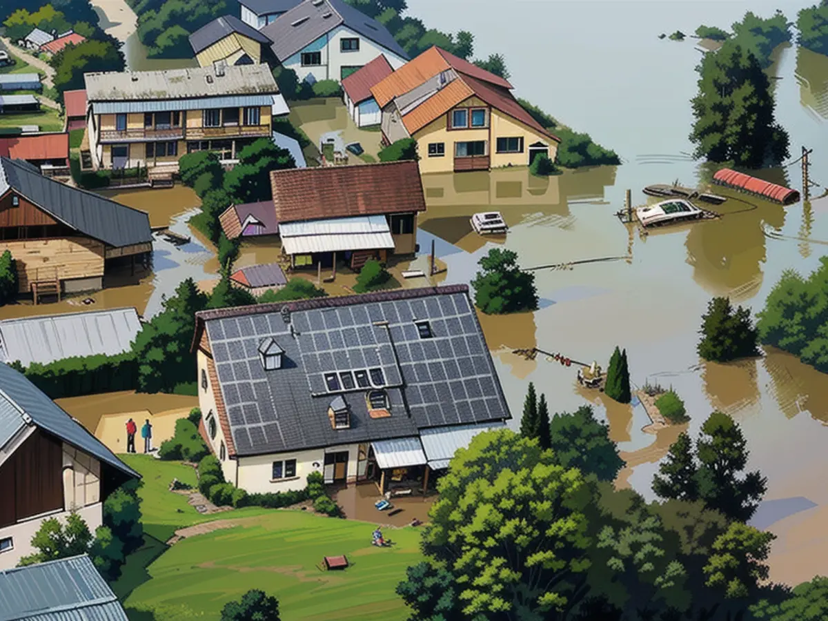 Aerial photos show flooded Meckenbeuren.