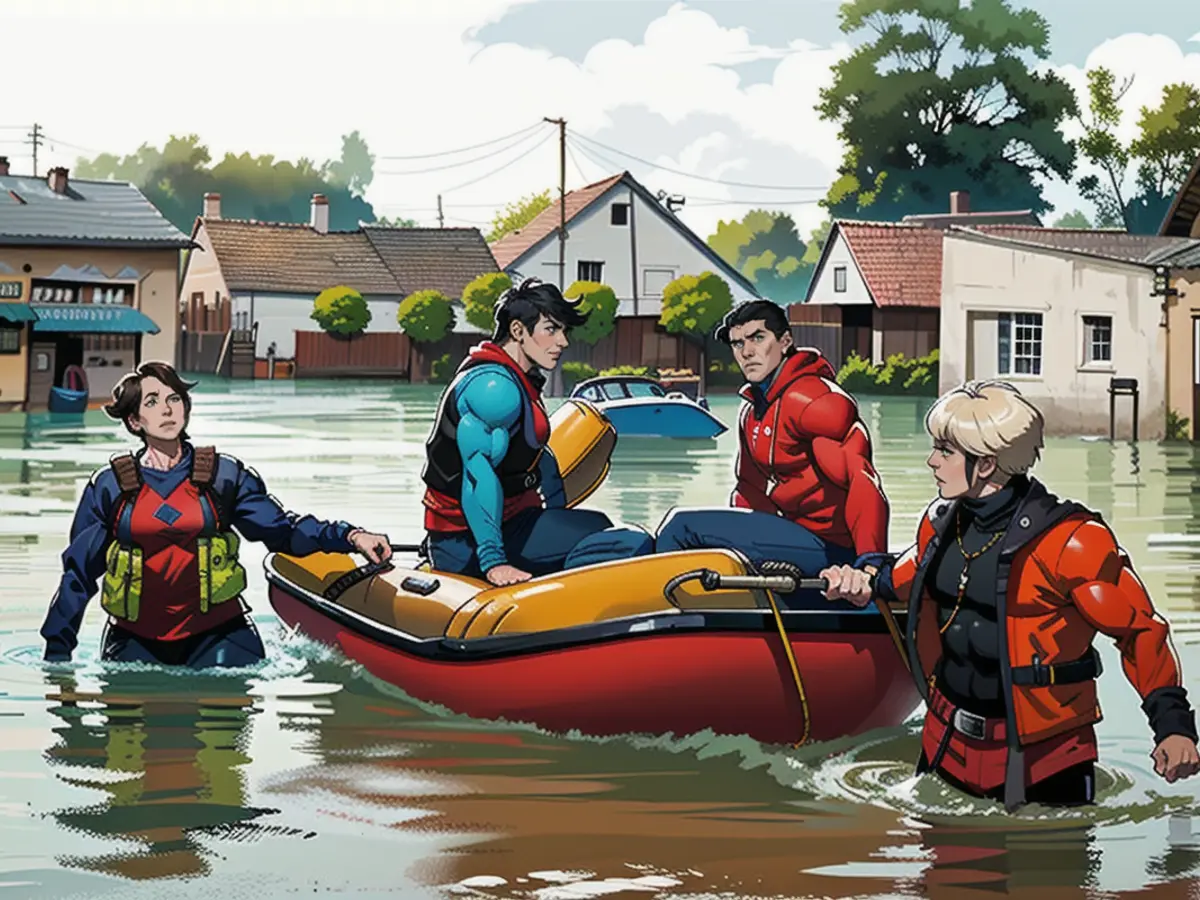 Babenhausen residents are rescued with rubber dinghies.