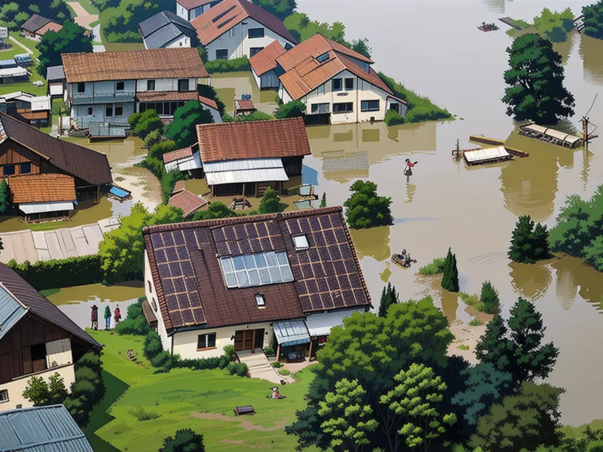 Aerial photos show flooded Meckenbeuren.