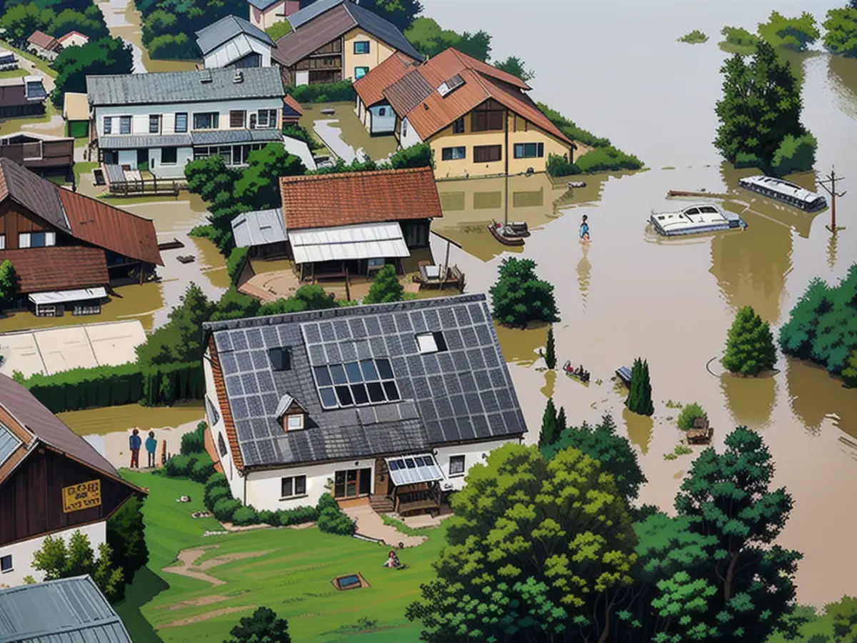 Aerial photos show flooded Meckenbeuren.