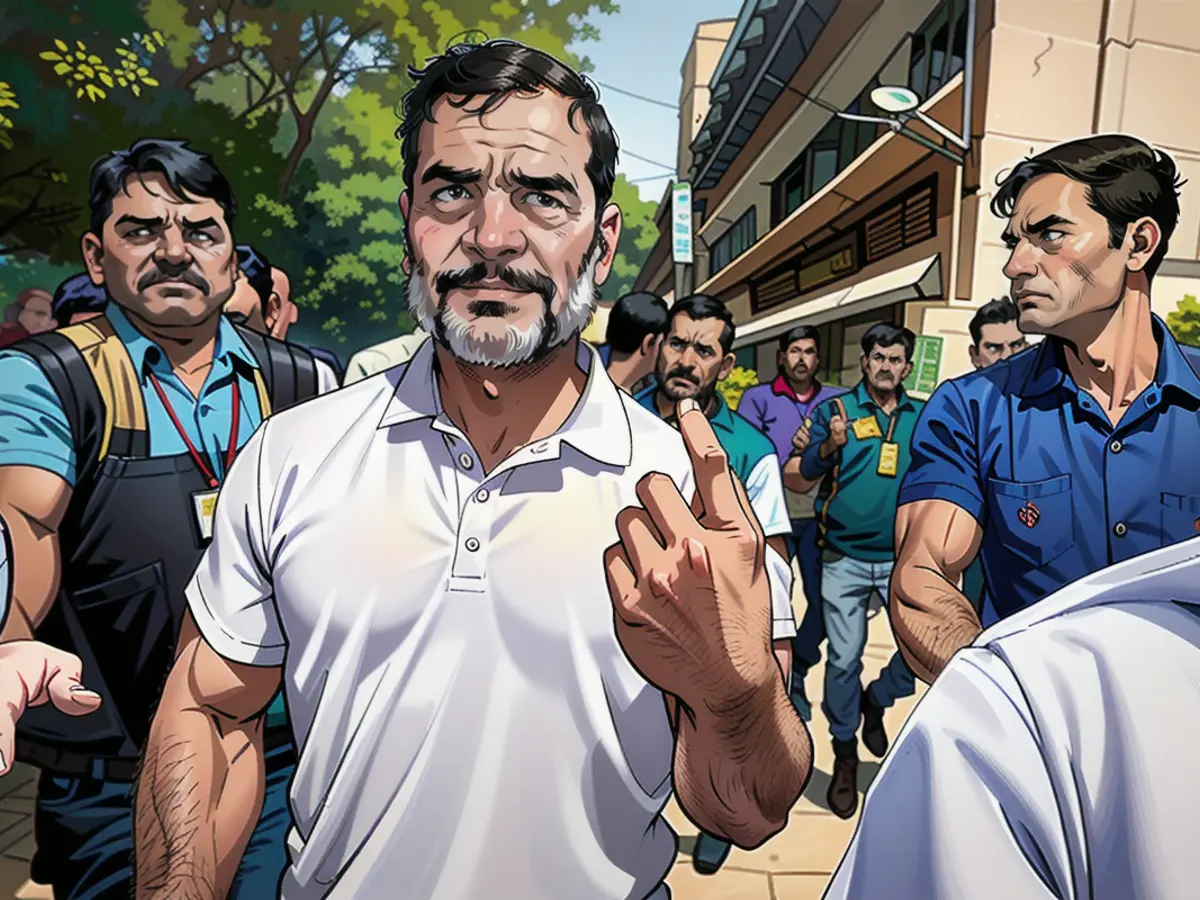 Congress leader Rahul Gandhi shows his ink-marked finger after casting his vote during the sixth phase of Lok Sabha elections, on May 25, 2024 in New Delhi, India.