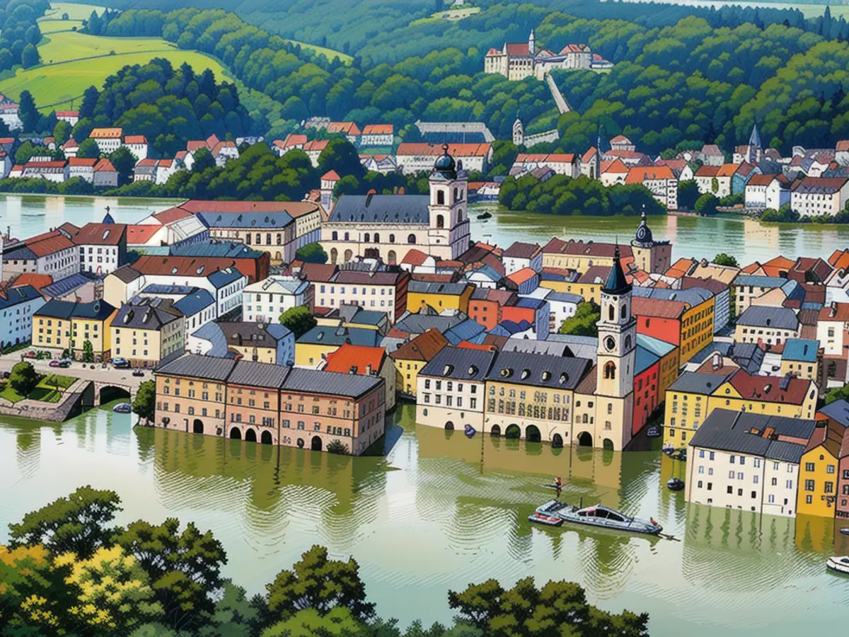 Teile der bayerischen Altstadt von Passau sind von der Donau überflutet worden.