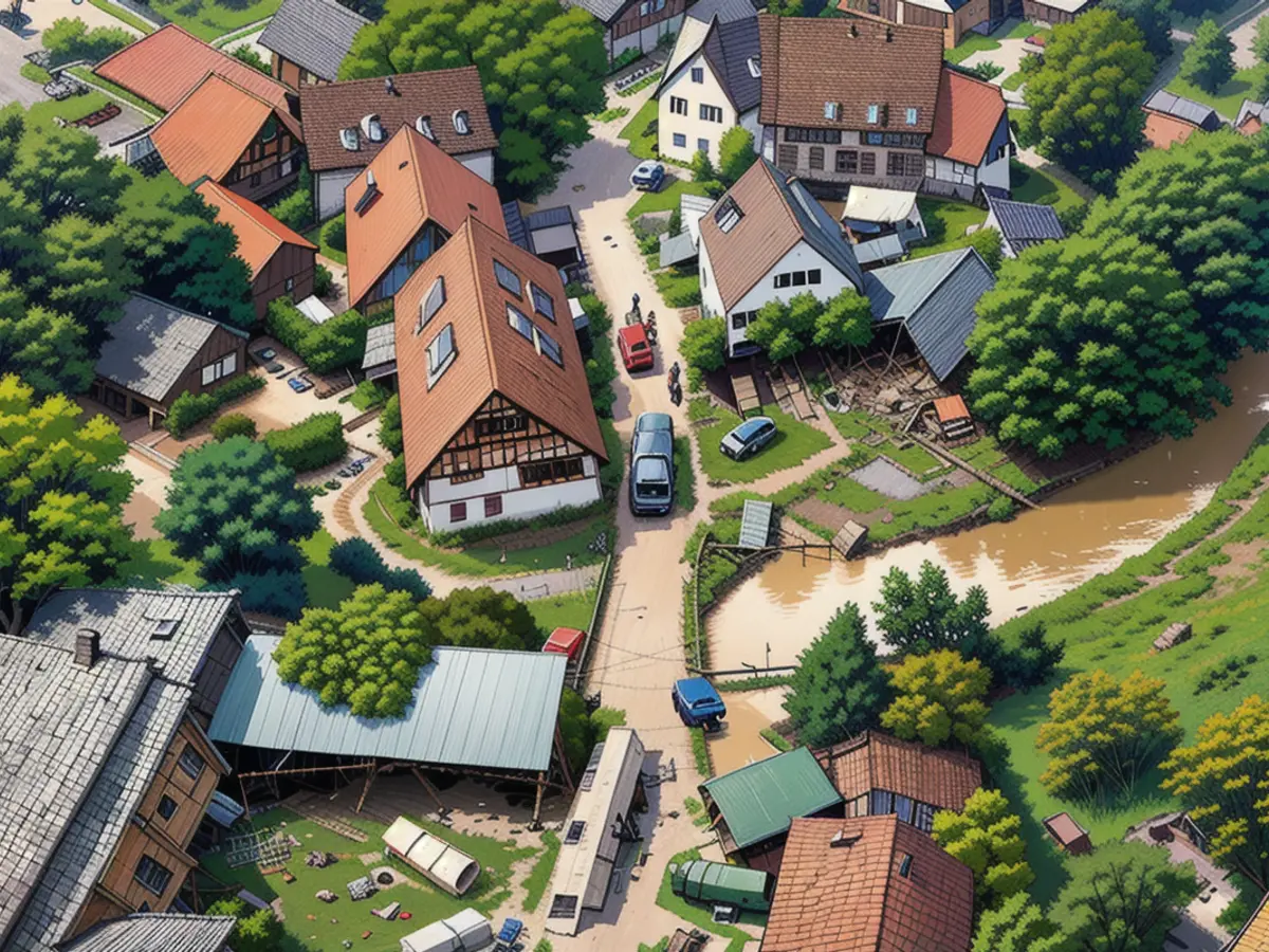 Aerial view of a house destroyed by recent flooding in Rudersberg, Germany on Tuesday.