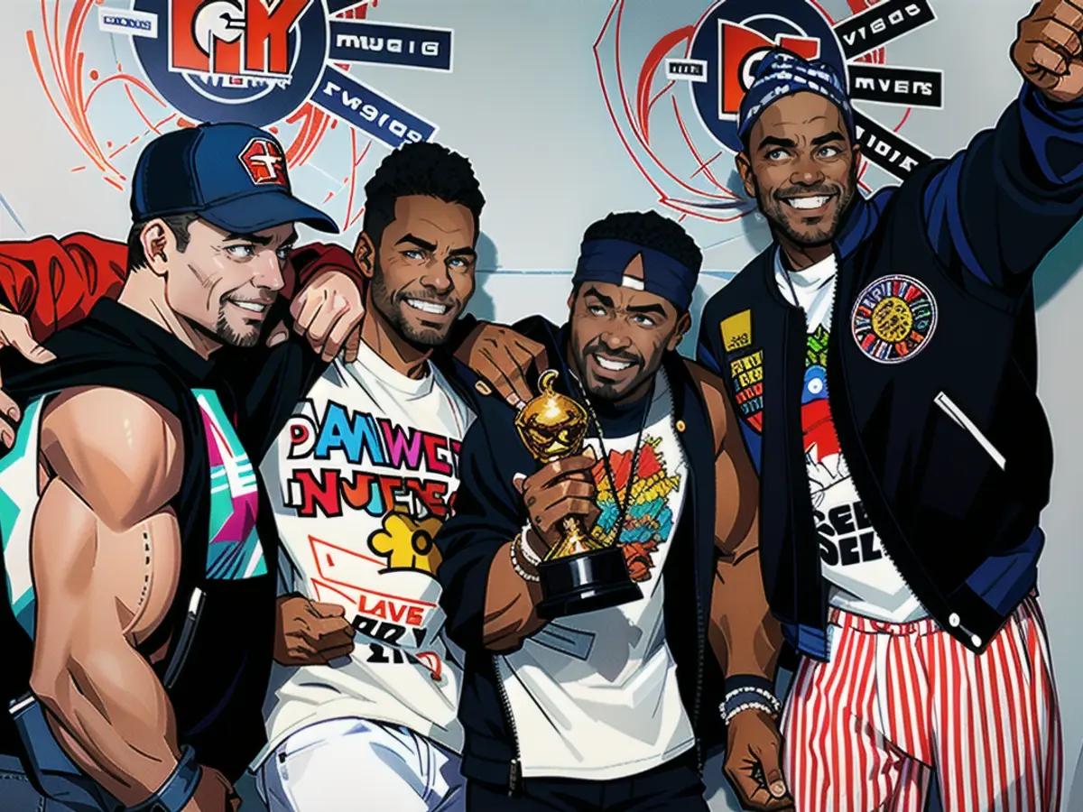 (L-R) Fresh Kid Ice (Chris Wong Won), Brother Marquis (Mark D. Ross), DJ Mr. Mixx (David Hobbs) and Luke Skyywalker (Luther Campbell), of the American hip hop group 2 Live Crew, pose for a group portrait during the 1990 MTV Video Music Awards.