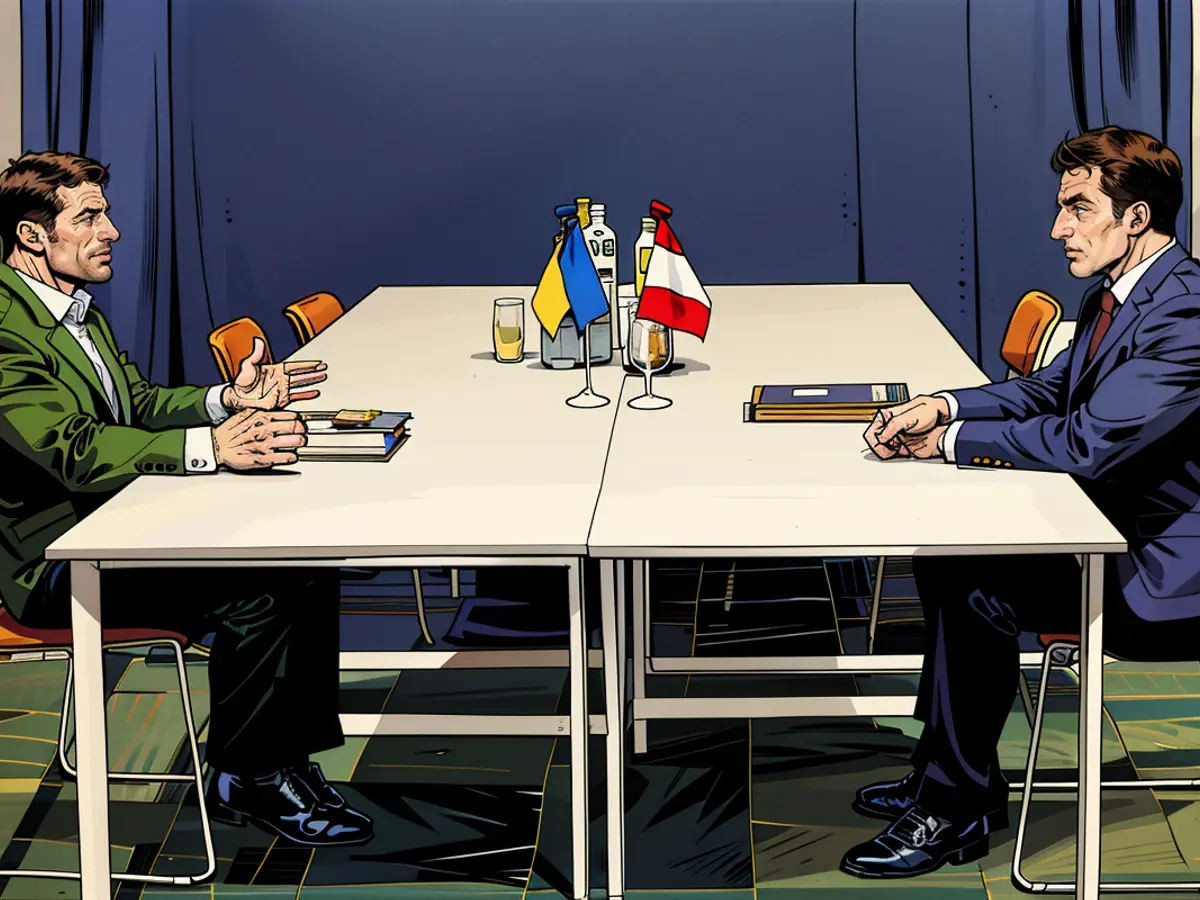 French President Emmanuel Macron, right, has emerged as one of the most outspoken advocates of upgrading support for Kyiv. Here he meets with Ukraine's Volodymyr Zelensky in Spain in October.