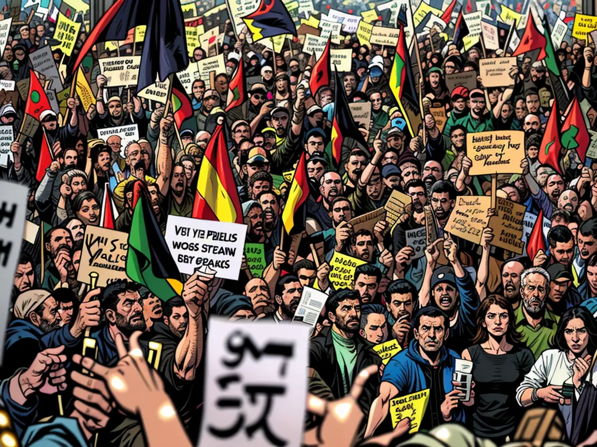 People protest in solidarity with Palestinians in Gaza and the West Bank in Istanbul, Turkey on January 1.