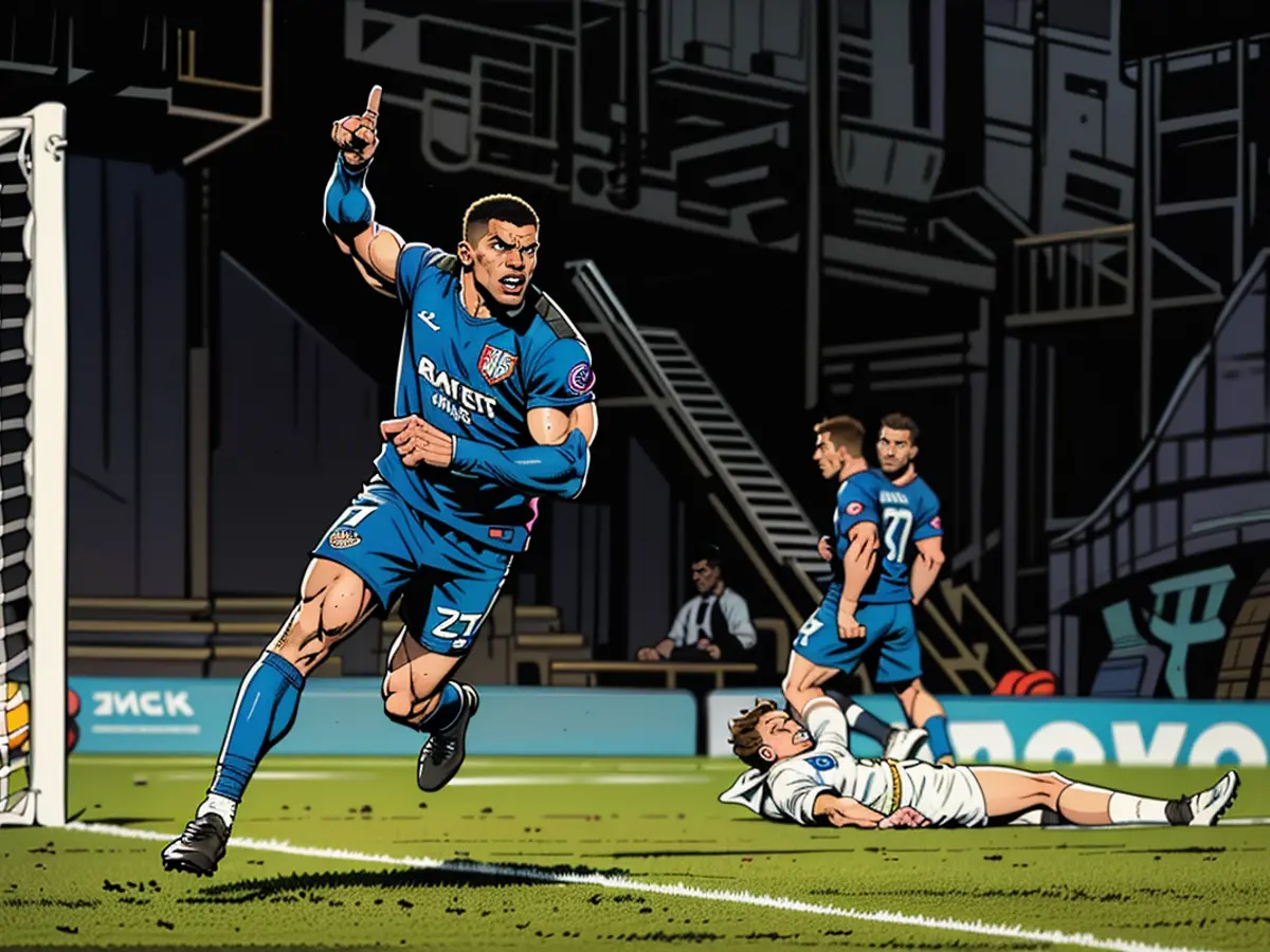 Mbappé celebrates scoring against Real Sociedad in the Champions League.