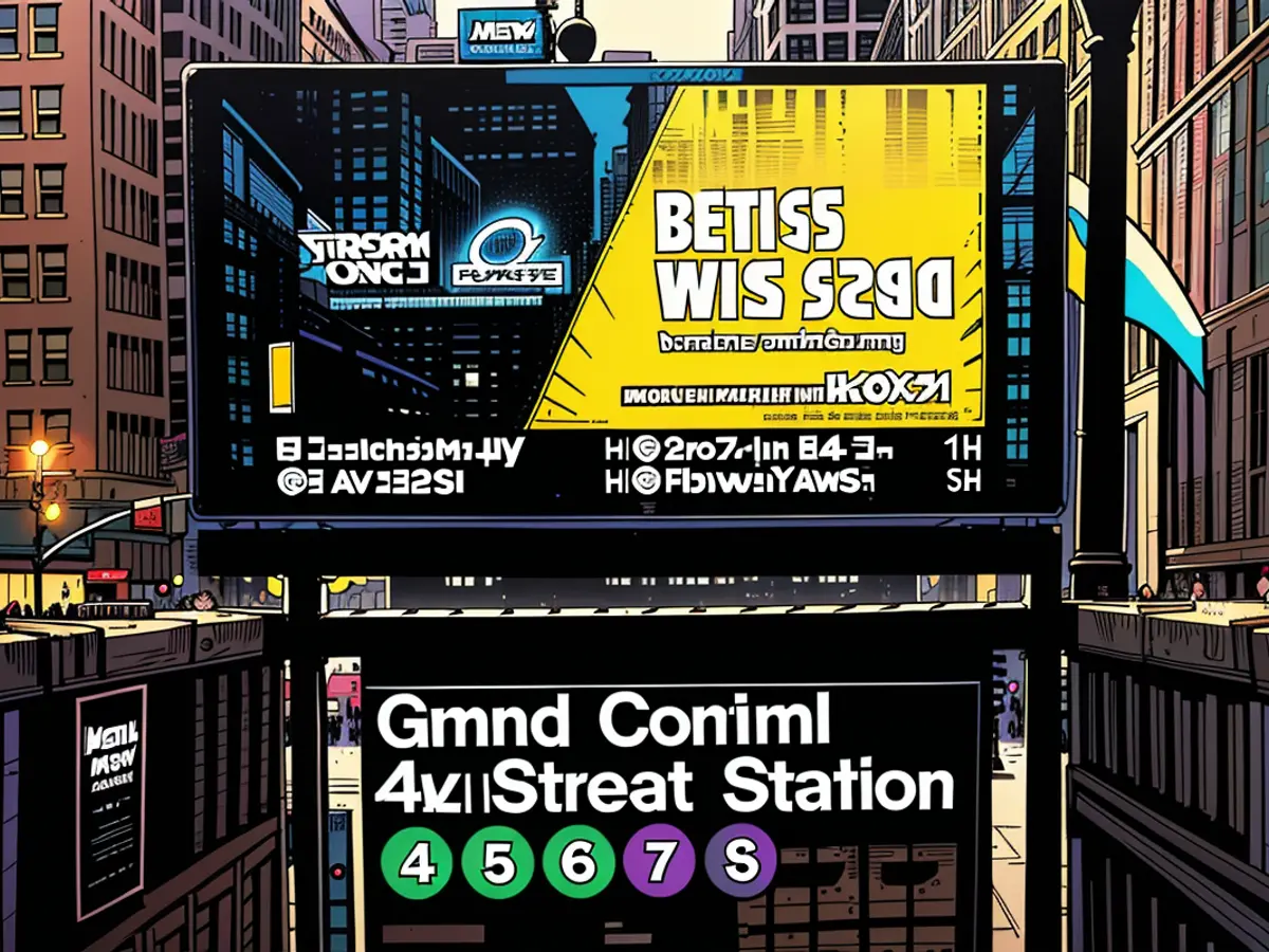 Une publicité de DraftKings est visible au-dessus de la station Grand Central - 42 Street du métro...