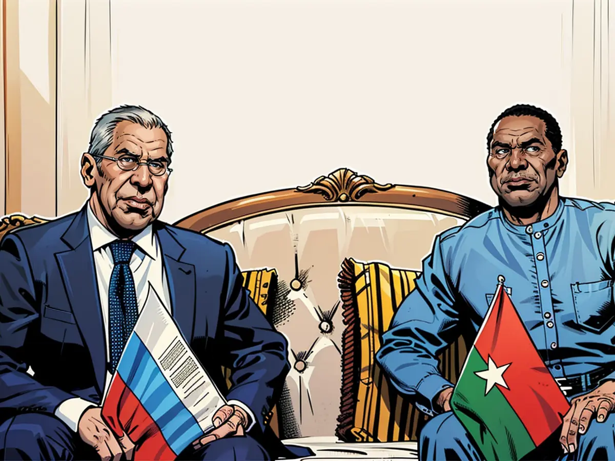 Russian Foreign Minister Sergey Lavrov with the Foreign Minister of Burkina Faso, Traoré, in the capital Ouagadougou.