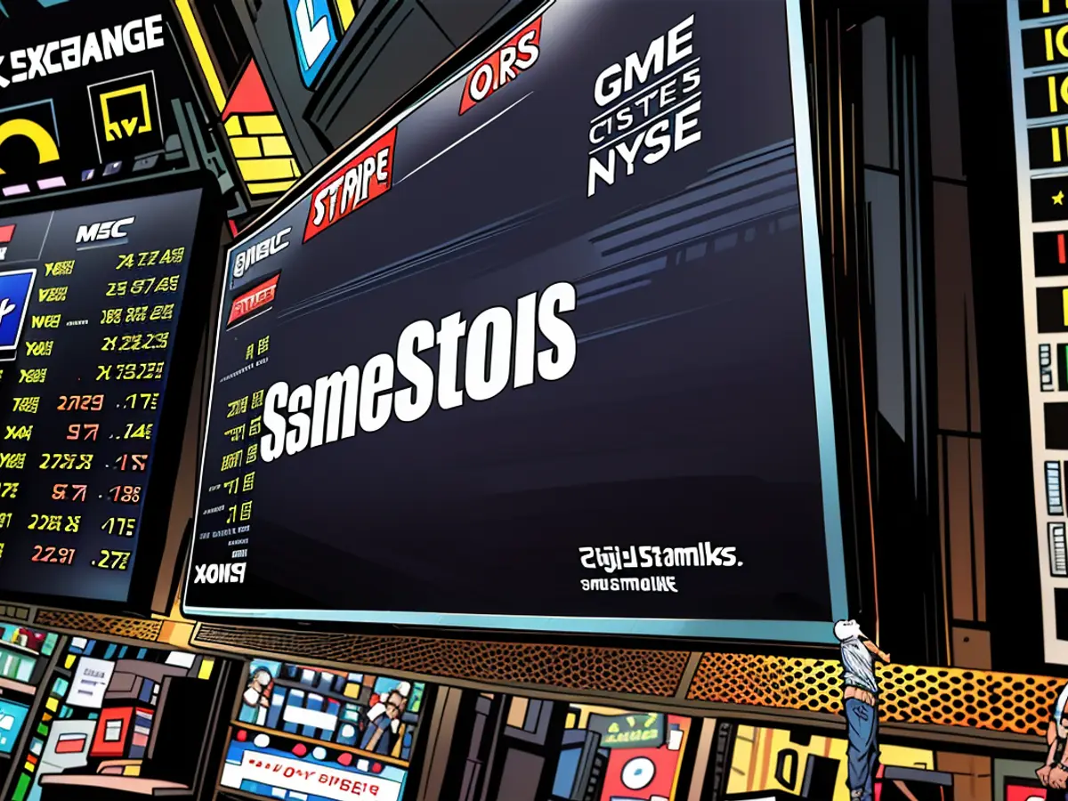 The Gamestop company logo is seen on display at the New York Stock Exchange during afternoon trading on June 3, 2024 in New York City.
