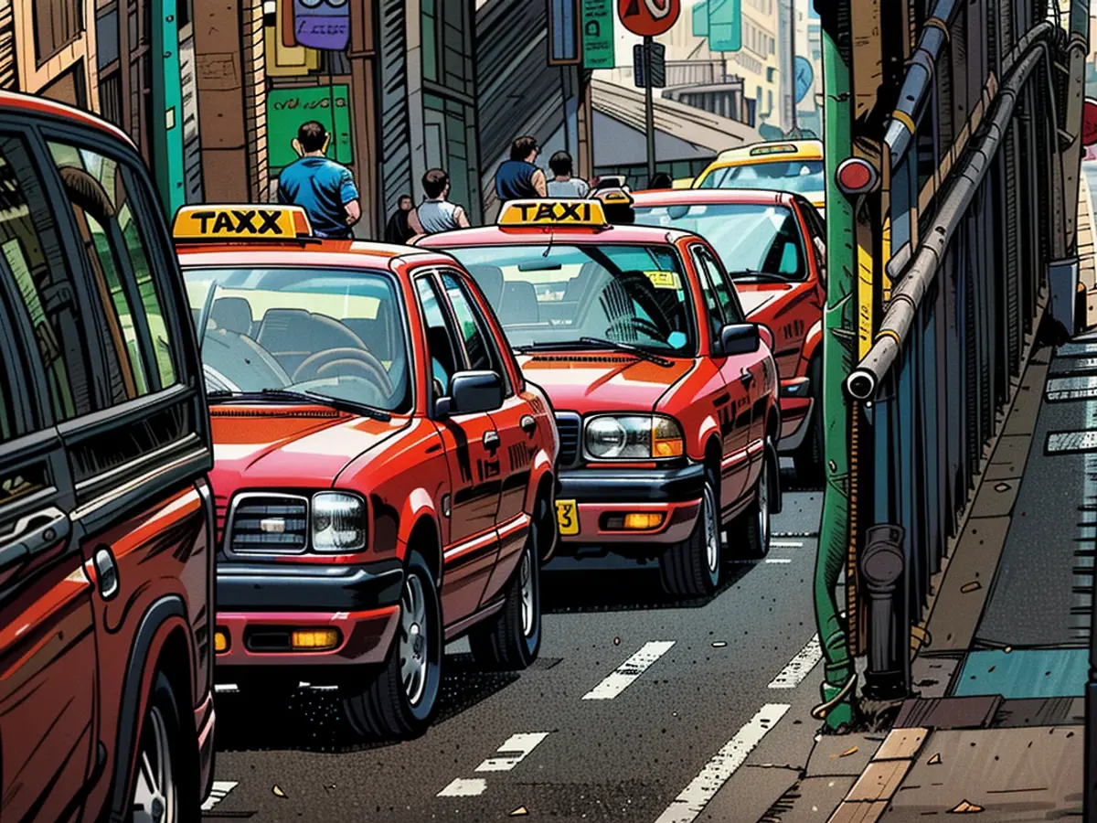 Taxis stehen im Stau in Hongkong, China, am 24. Mai 2024.