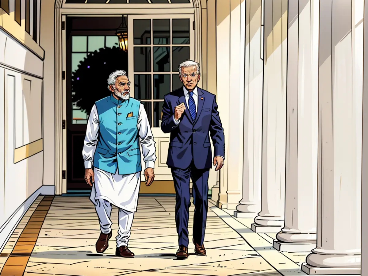 Modi walks with US President Joe Biden along the White House colonnade during his state visit to the US last year.