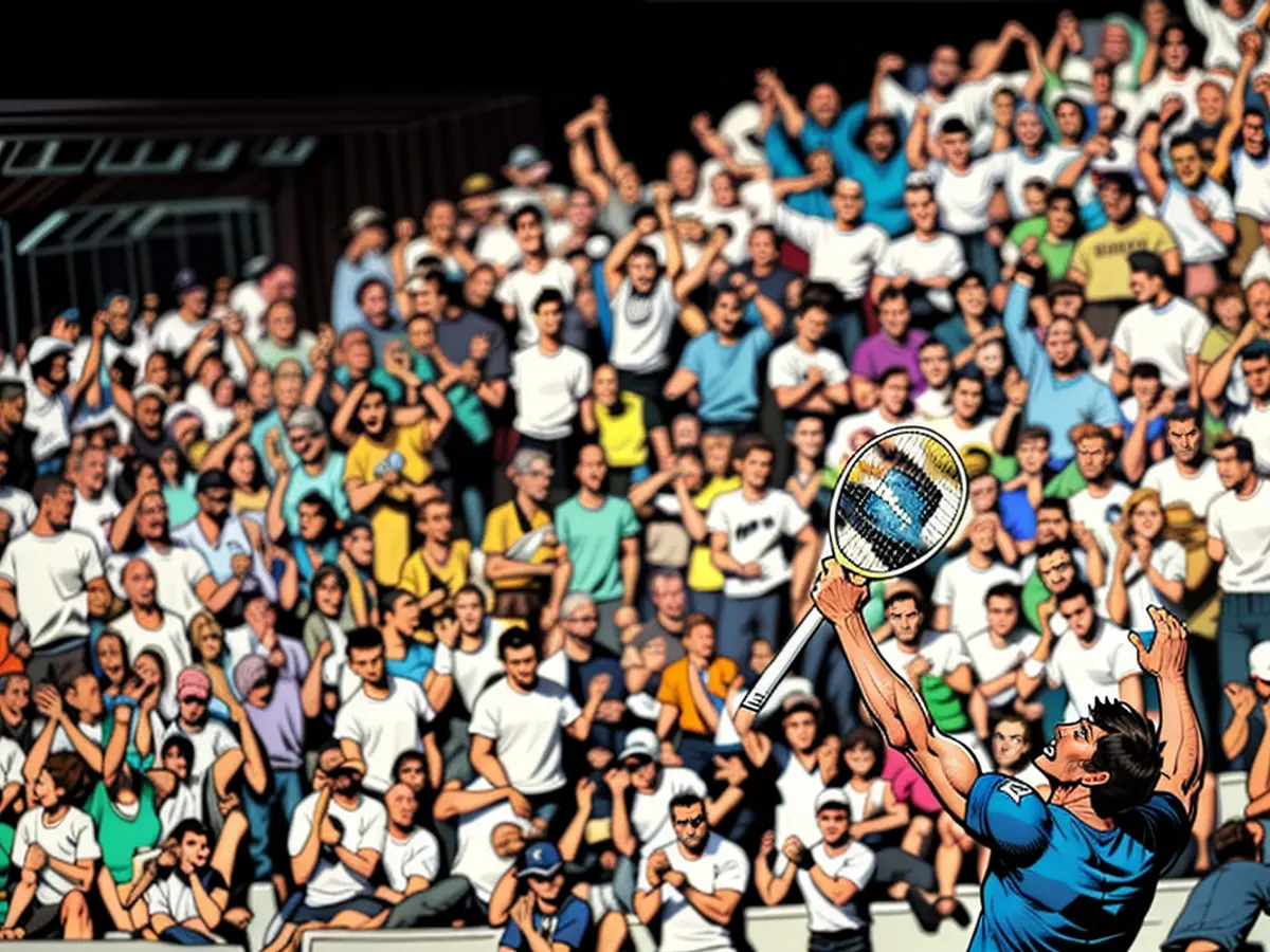 Carlos Alcaraz celebrates after winning against Jannik Sinner in their semifinal.