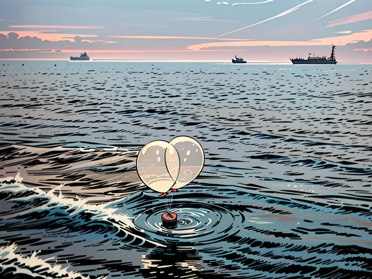 Balloons possibly sent from North Korea seen off the coast of Incheon, South Korea on June 9, 2024.