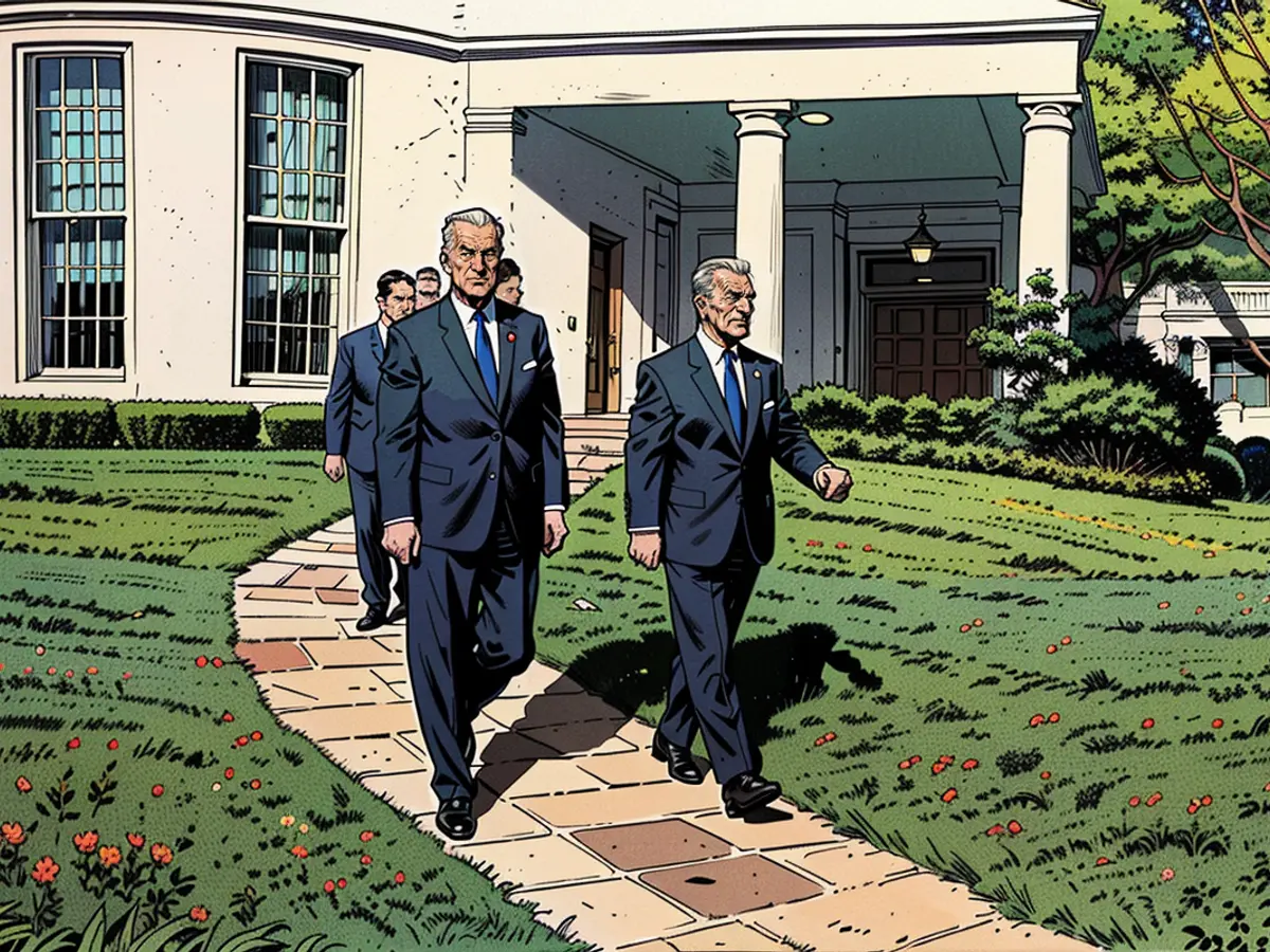Der frisch vereidigte Präsident Lyndon B. Johnson verlässt am 30. November 1963 das Weiße Haus.