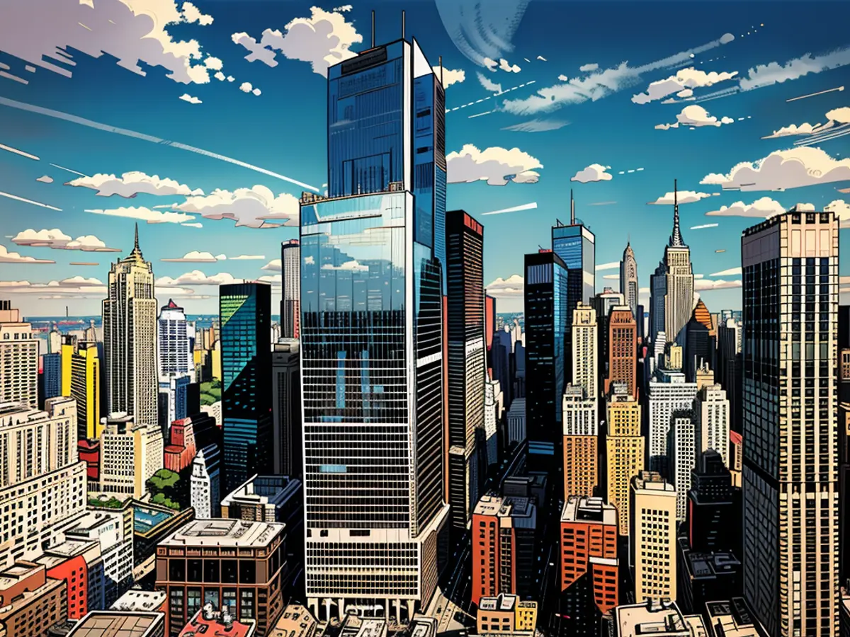 Das 4 World Trade Center (Mitte), das 978 Fuß hohe Gebäude des mit dem Pritzker-Preis ausgezeichneten Architekten Fumihiko Maki, erhebt sich am 5. September 2013 über die Skyline von Lower Manhattan in New York.