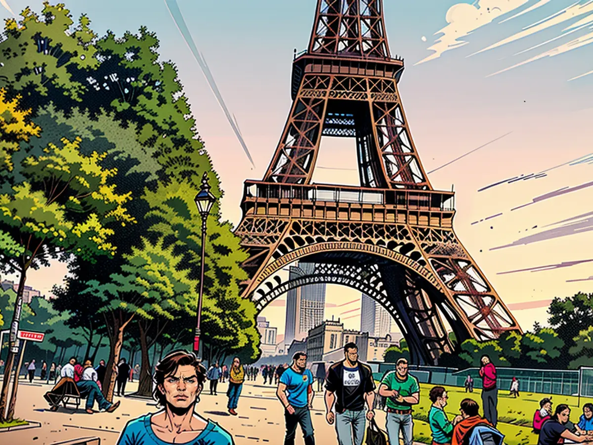 Sassy Wyatt posiert vor dem Eiffelturm in Paris, Frankreich.