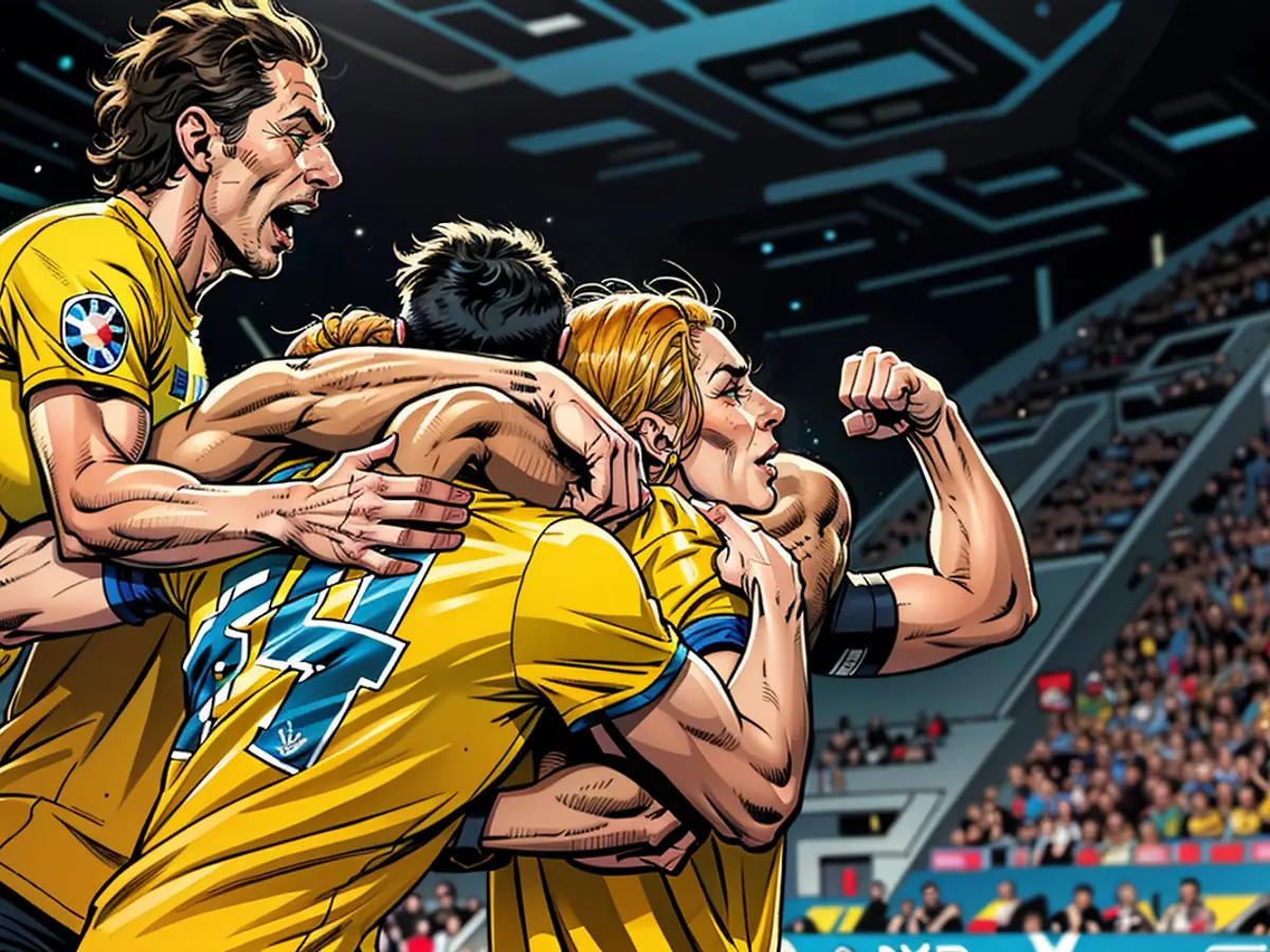 WROCLAW, POLAND - MARCH 26: Ukraine players celebrate scoring their team's second goal during the UEFA EURO 2024 Play-Offs final match between Ukraine and Iceland at Tarczynski Arena on March 26, 2024 in Wroclaw, Poland. (
