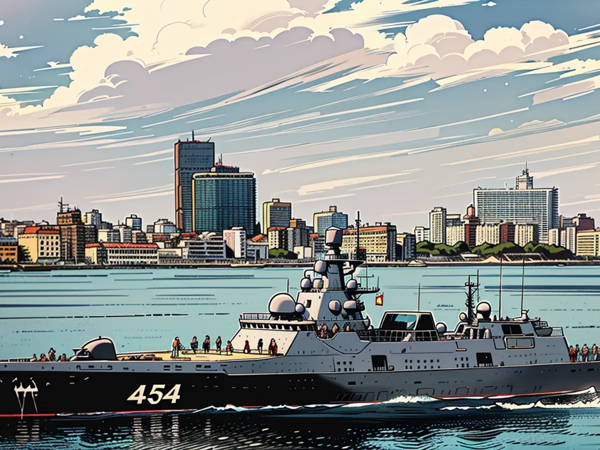 La frégate russe Admiral Gorshkov entre dans la baie de La Havane, à Cuba, le 12 juin 2024.