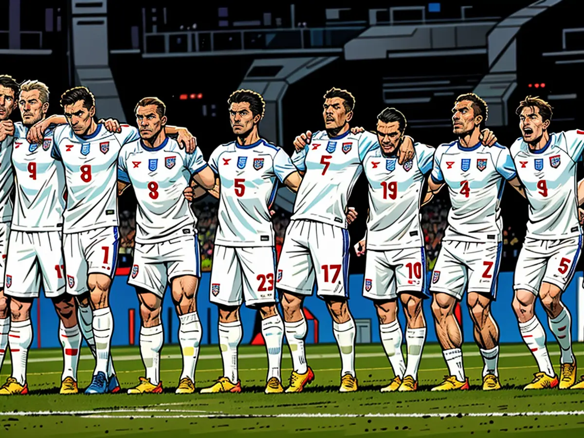 England players look on during a penalty shootout at the Euro 2020 final match at Wembley Stadium in London. Italy prevailed against England in the July, 2021 match.