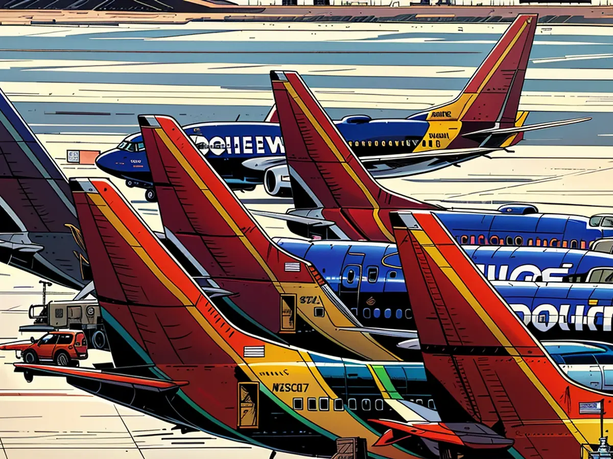 Aviones Boeing 737 de Southwest Airlines en las puertas de embarque del Aeropuerto Internacional Harry Reid de Las Vegas (Nevada) el 1 de marzo de 2024.