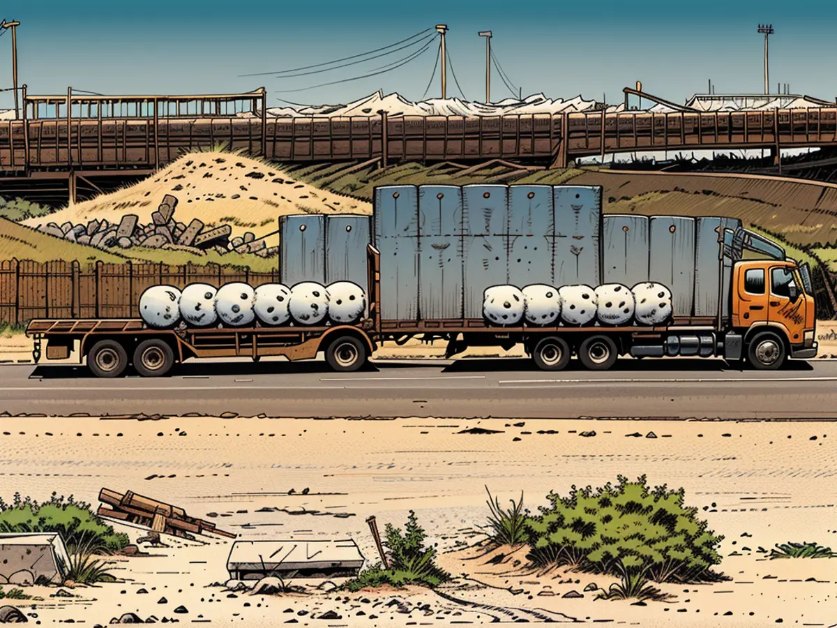 A truck carrying aid for delivery into Gaza drives through the Kerem Shalom crossing in southern Israel on Monday.