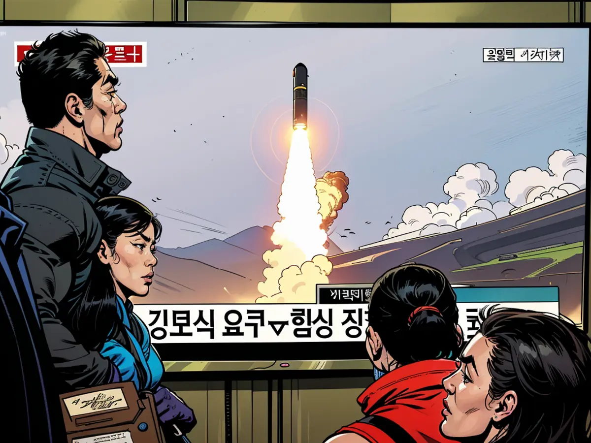 Un notiziario televisivo a Seul, in Corea del Sud, mostra il filmato di un test missilistico nordcoreano del 1° gennaio 2020.