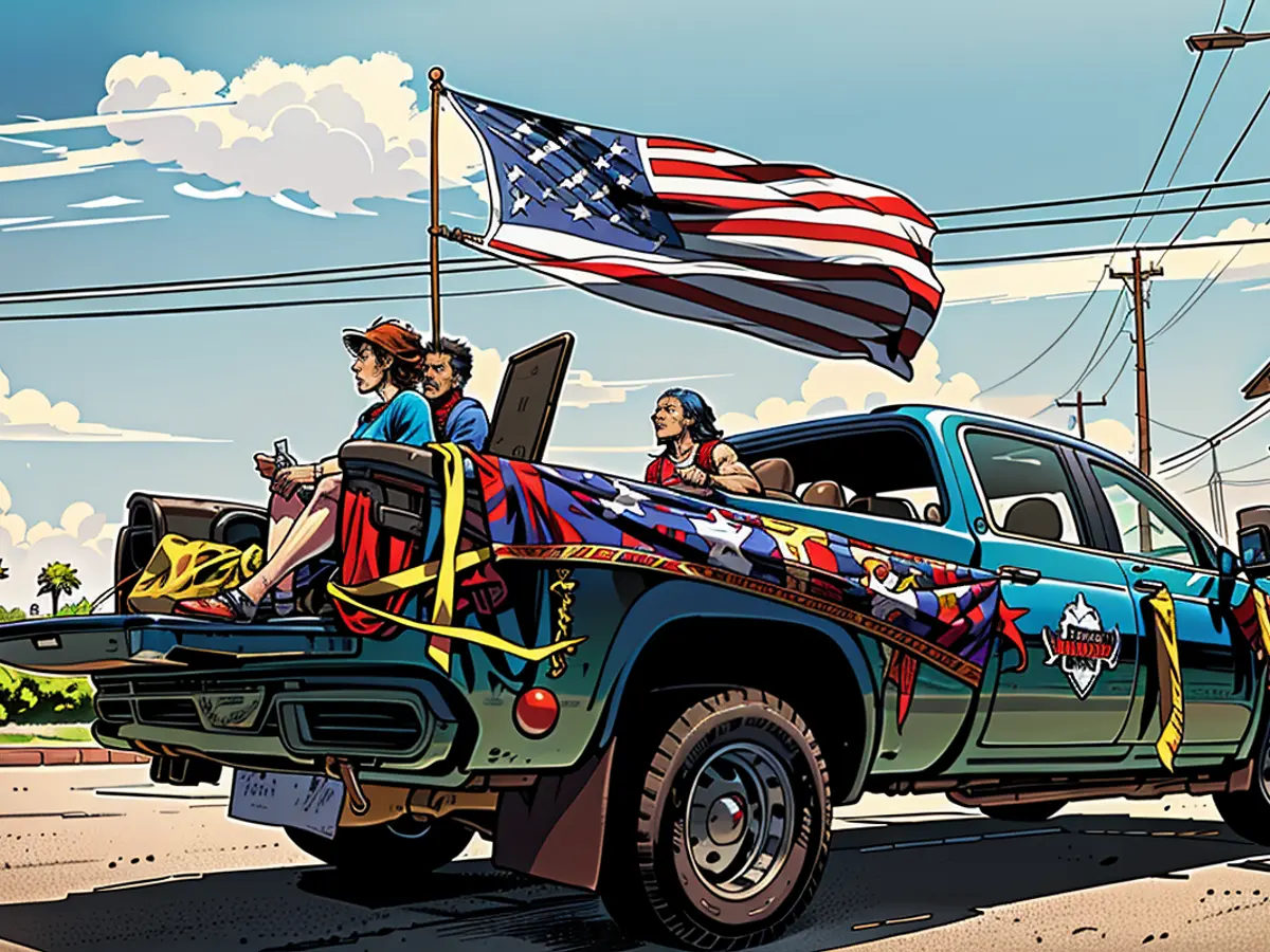 A parade float drives by during Juneteenth celebrations in Galveston, Texas, on June 15, 2024 to commemorate the end of slavery in the US.