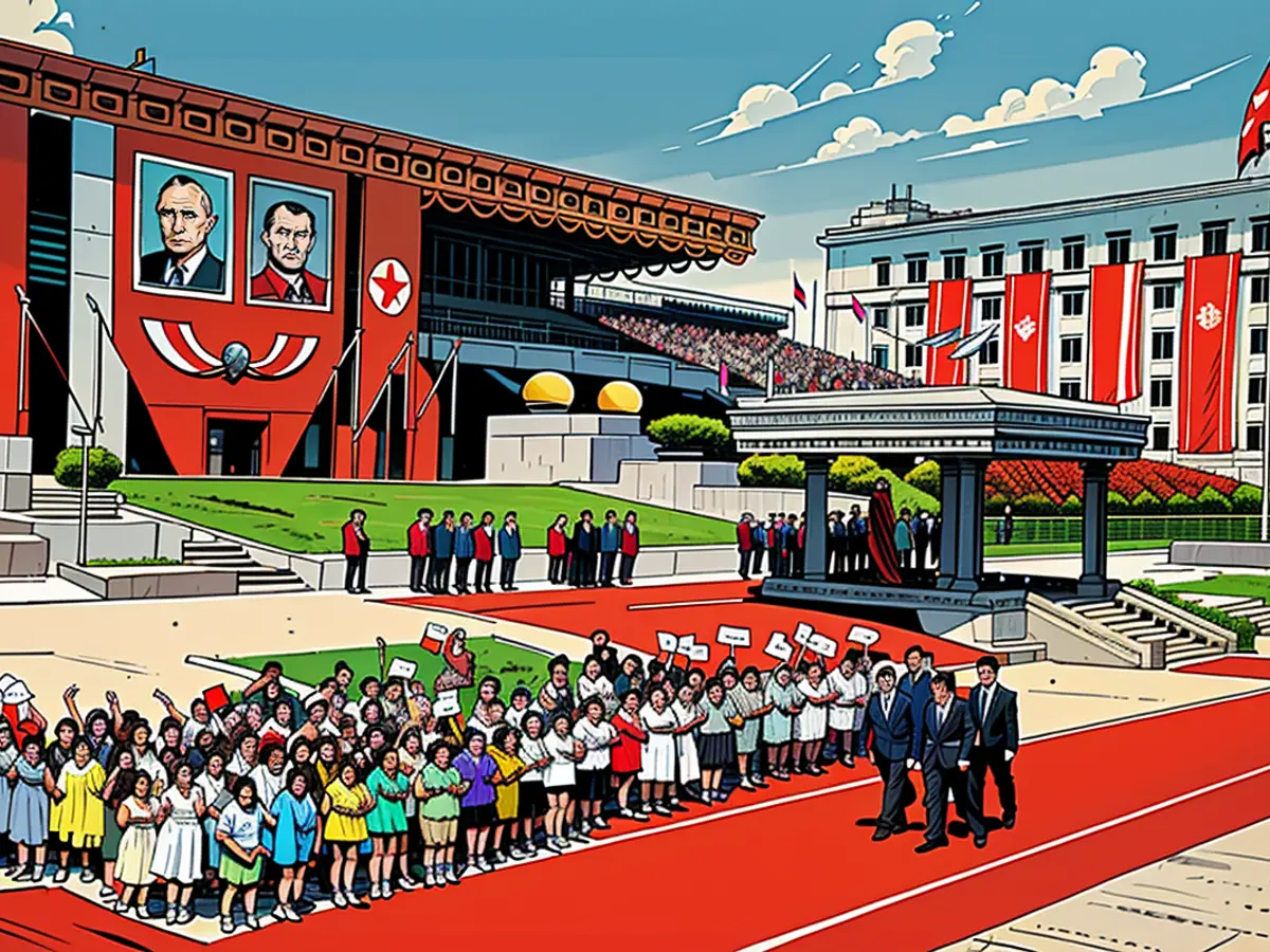 Russia's President Vladimir Putin was given a rapturous welcome in Pyongyang.