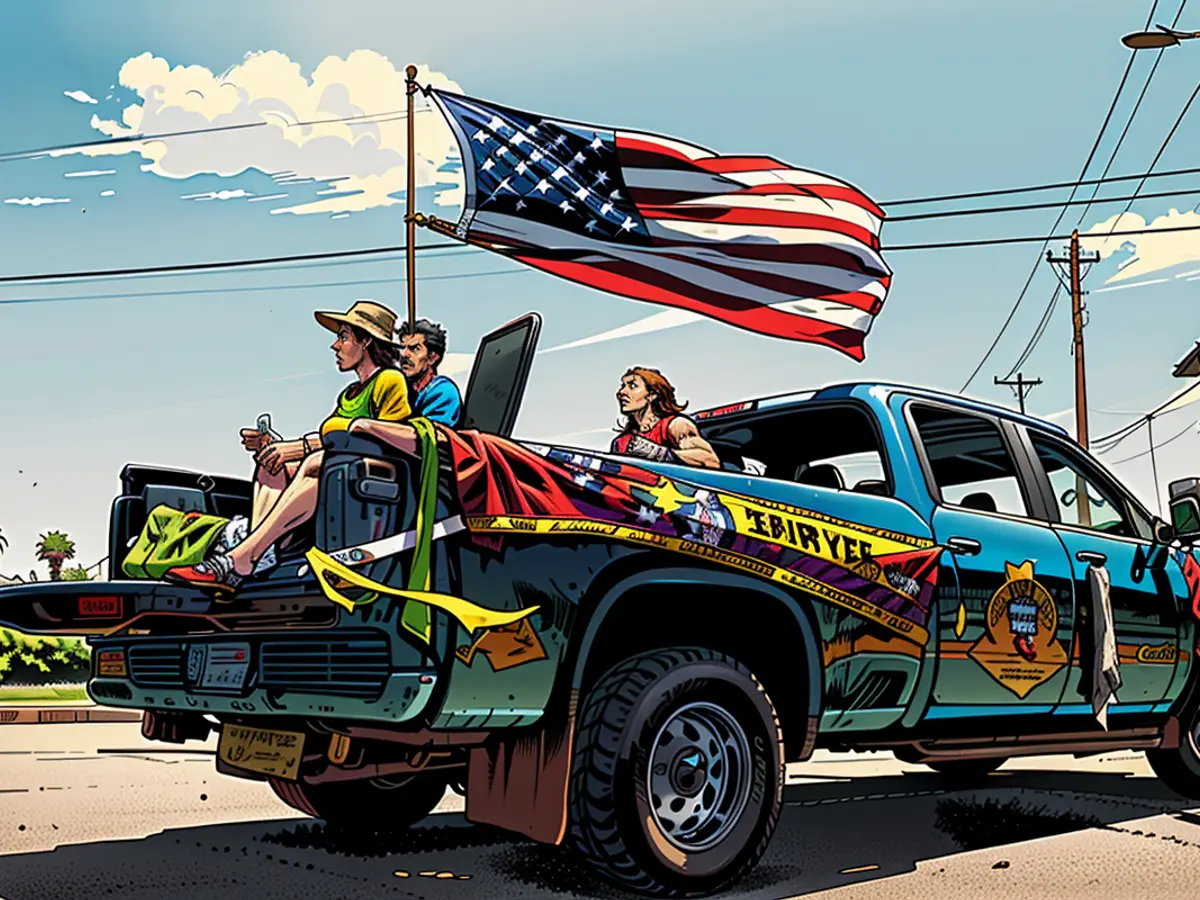 Un carro da parata durante una celebrazione del Juneteenth a Galveston, in Texas.