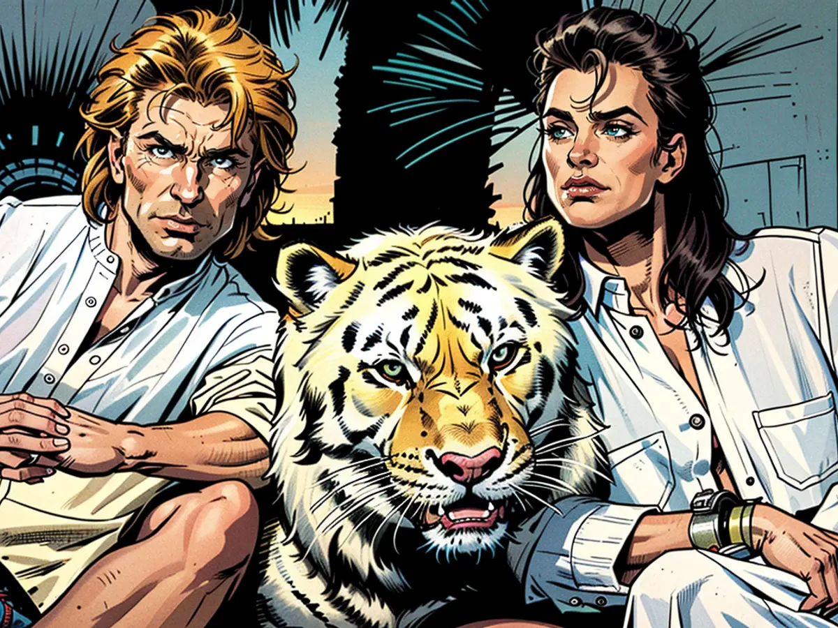 Siegfried & Roy postam para uma publicidade de 1990