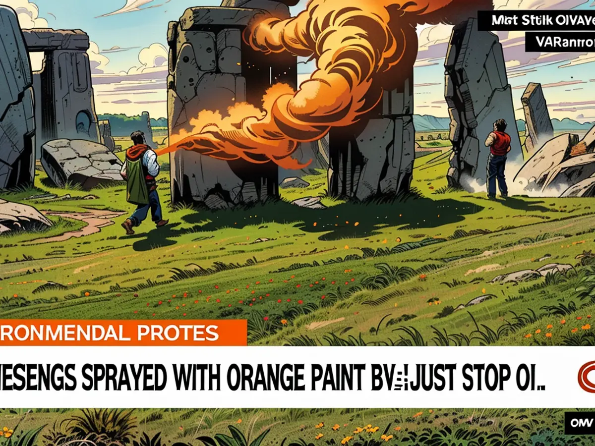 Des manifestants écologistes ont aspergé de peinture orange la structure préhistorique la plus célèbre de Grande-Bretagne, Stonehenge, mercredi, juste un jour avant le rassemblement d'une foule immense sur le site.