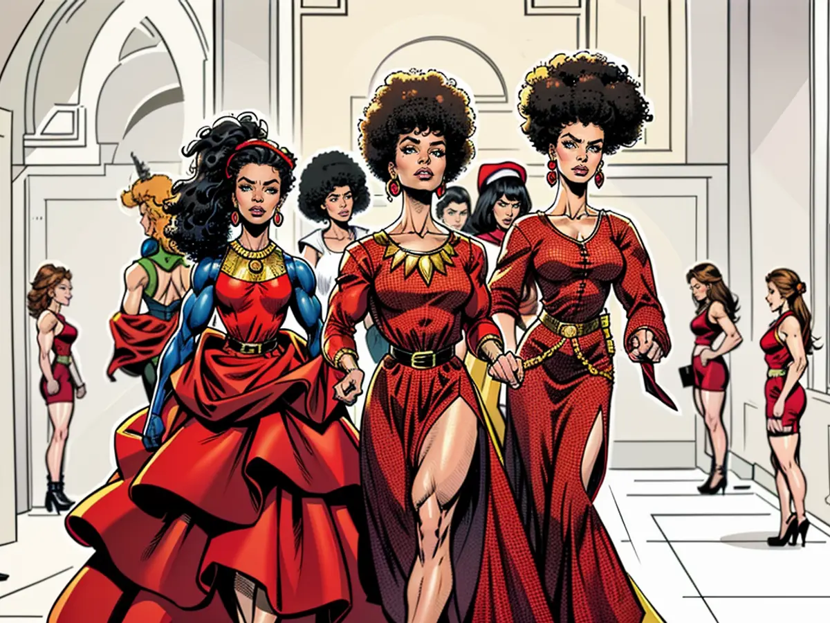La primera Barbie negra (en el centro) llevaba un atrevido vestido rojo, joyas doradas y un peinado afro.