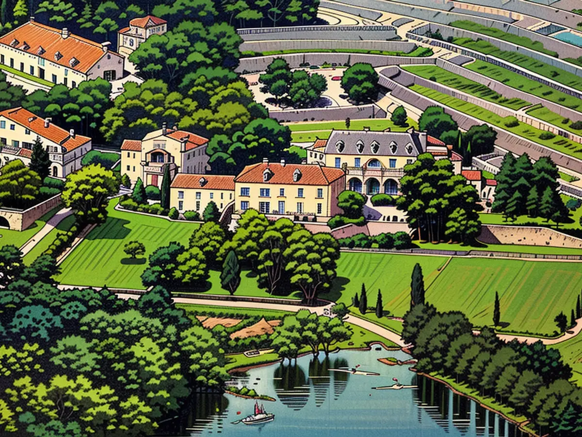 Una veduta aerea di Château Miraval in Francia.
