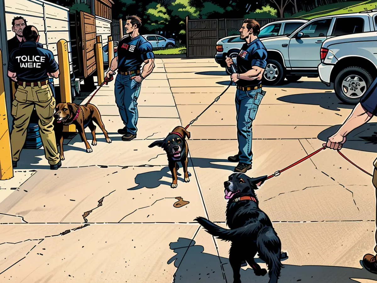 Dogs trained in explosives and accelerant detection, along with their handlers, head into a graduation ceremony at the Bureau of Alcohol, Tobacco, Firearms and Explosives National Canine Division facility in Front Royal, Virginia, on Friday, June 21, 2024. The newly-minted canines will be used by various ATF divisions throughout the country.