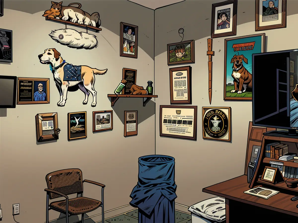 Dog memorabilia hangs on the wall of the Bureau of Alcohol, Tobacco, Firearms and Explosives National Canine Division facility in Front Royal, Virginia.