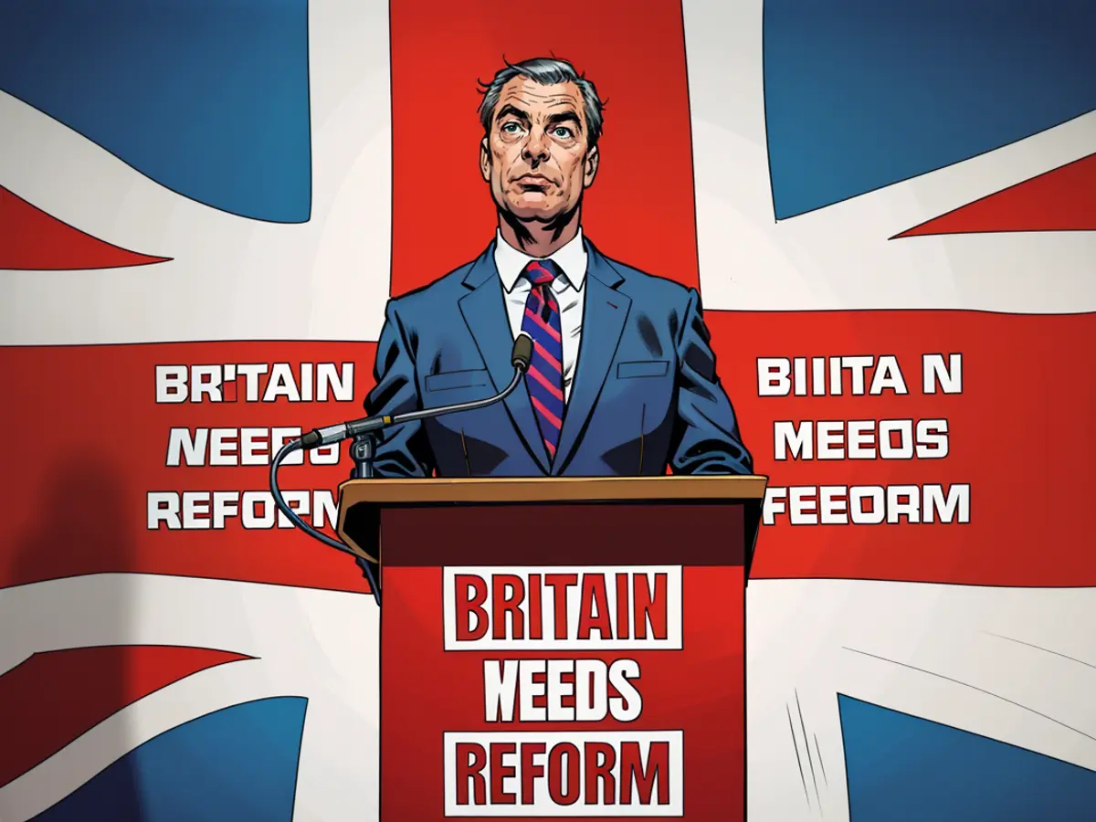 Nigel Farage, leader del partito Reform UK, parla durante una conferenza stampa a Londra, il 3 giugno 2024.