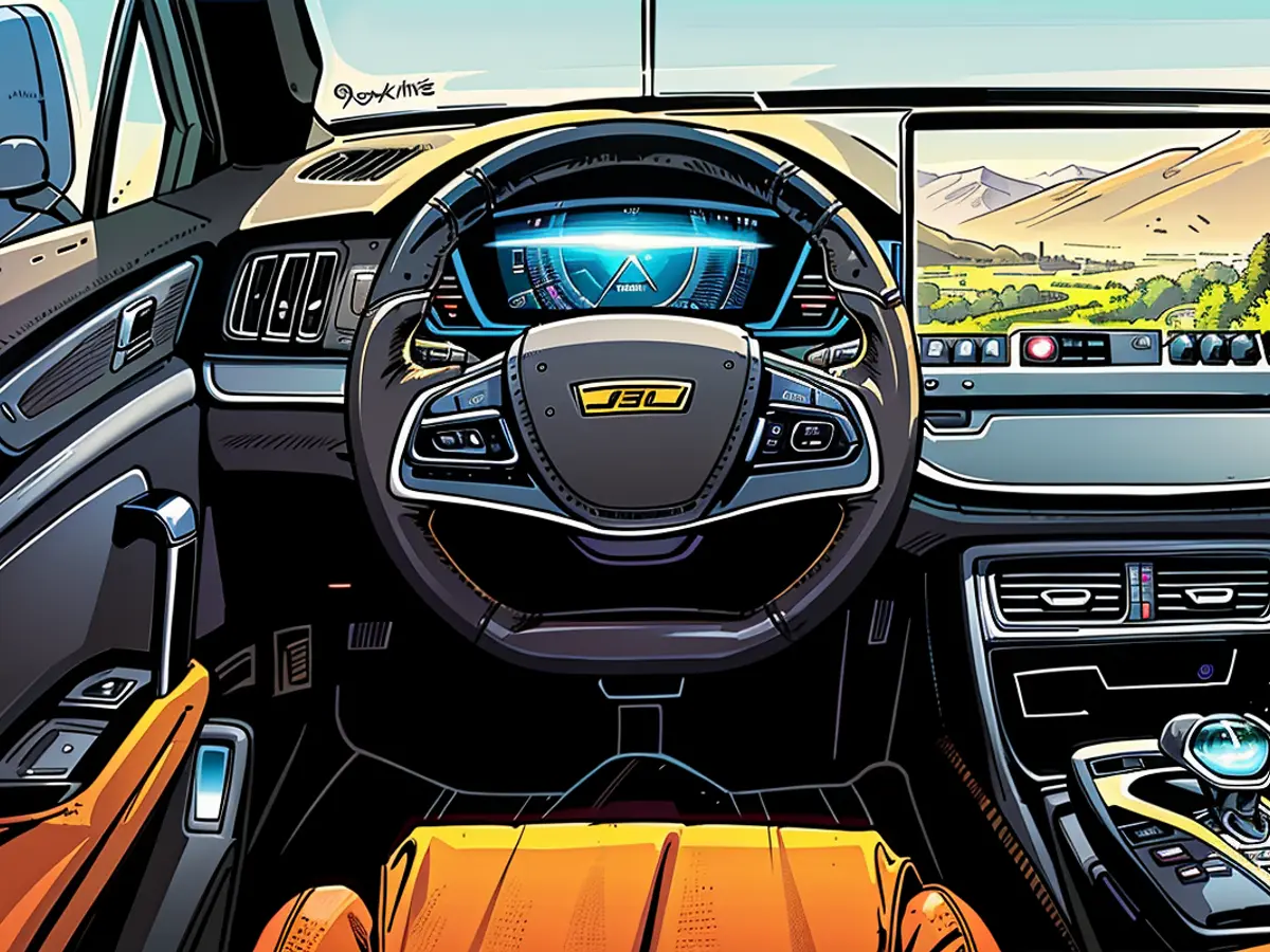 Cockpit du BYD Tang avec instruments numériques, grand écran tactile rotatif et affichage tête haute.