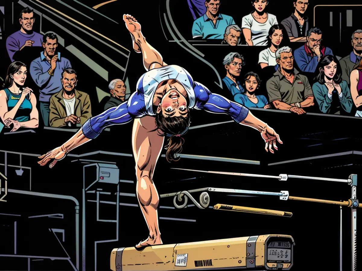 Simone Biles tritt bei den United States Gymnastics Olympic Trials in Minneapolis, Minnesota, am 28. Juni 2024 am Schwebebalken an.