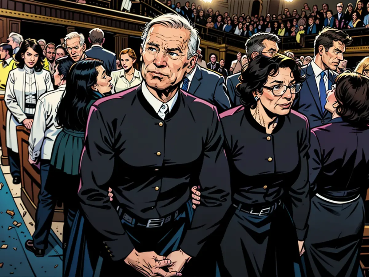 Oberster Richter John Roberts und Richterin Sonia Sotomayor stehen im Repräsentantenhaus vor der jährlichen Rede zur Lage der Nation, die Präsident Joe Biden am 7. März 2024 im Kapitol in Washington, DC, hält.
