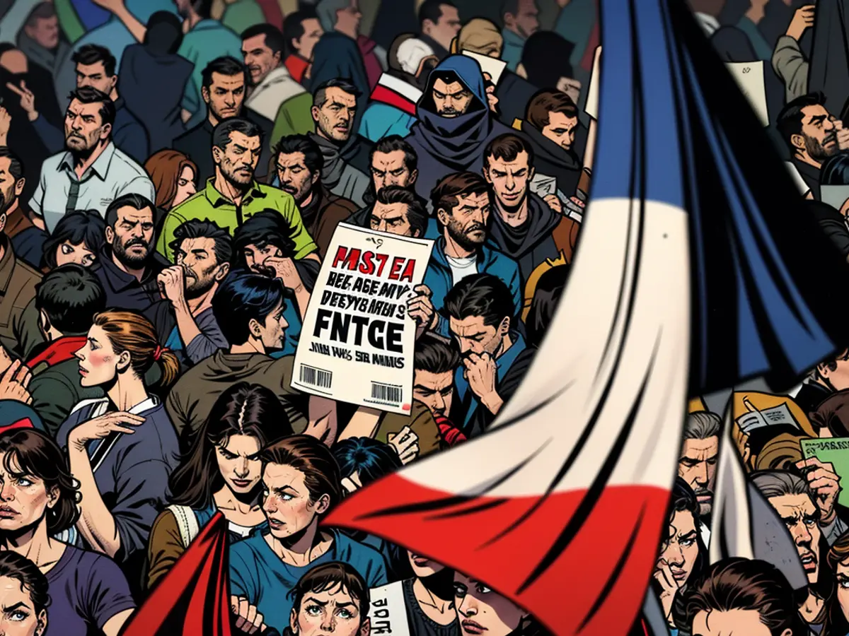 Anti-far right protesters during a demonstration at Place de la Republique following the French legislative election results in Paris, France, on June 30, 2024.