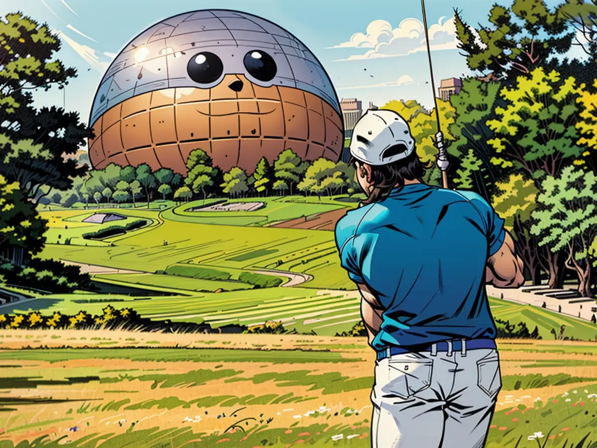 Joseph Demare plays a round at the Wynn Golf Club under the watchful — and mocking — eyes of the Sphere in Las Vegas.