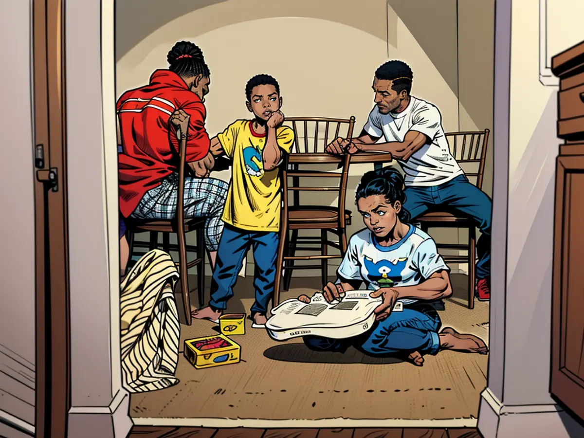 Habibo and Abdalla's children play in their apartment in February 2017.
