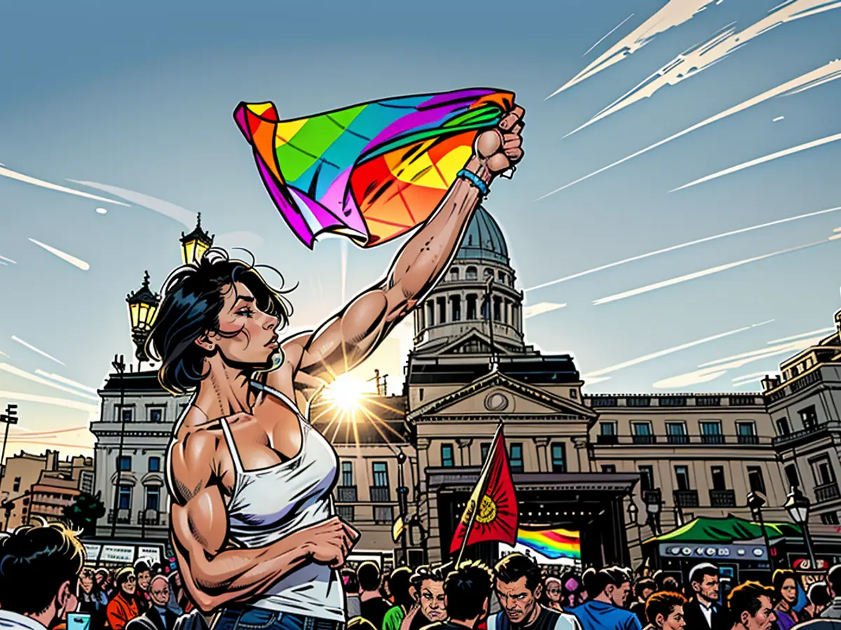 People take part in the LGBTQ Pride Parade in front of the Congress building in Buenos Aires, Argentina, on November 4, 2023. People take part in the LGBTQ Pride Parade in front of the Congress building in Buenos Aires, Argentina, on November 4, 2023.