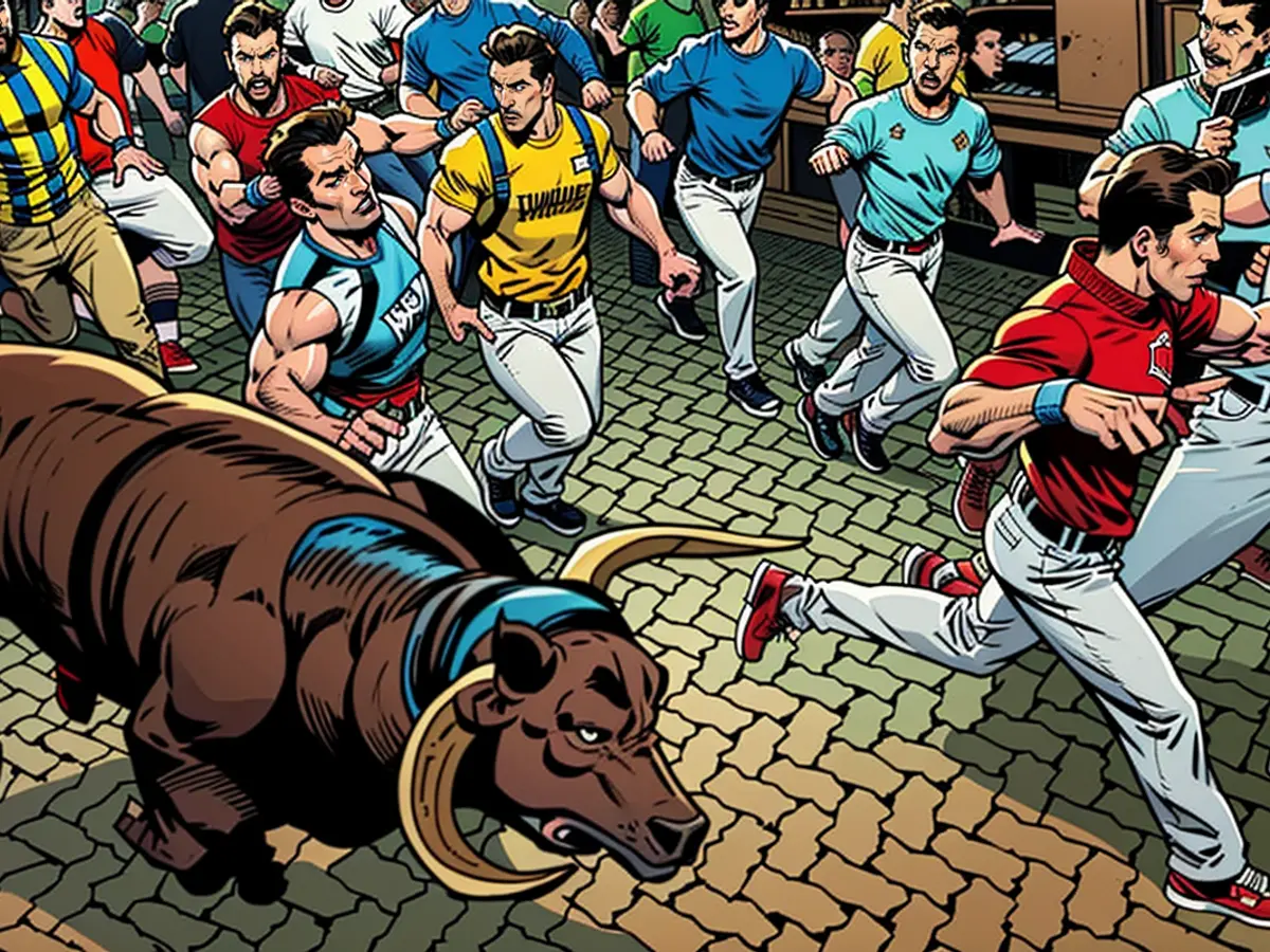 The bulls are faster than expected and overtake the runners on the course.