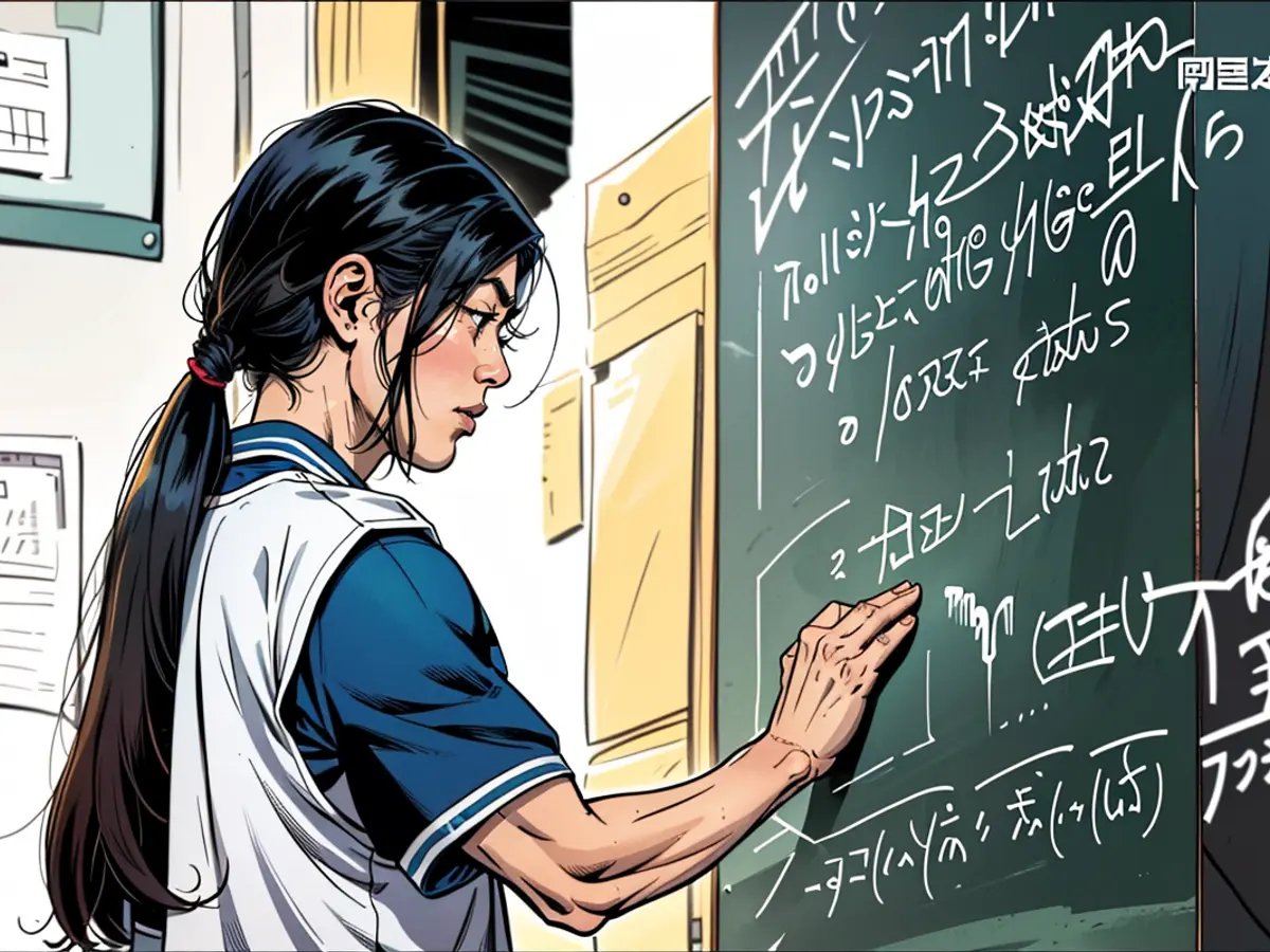 A screengrab from an official documentary shows Jiang solving a math problem on the blackboard.